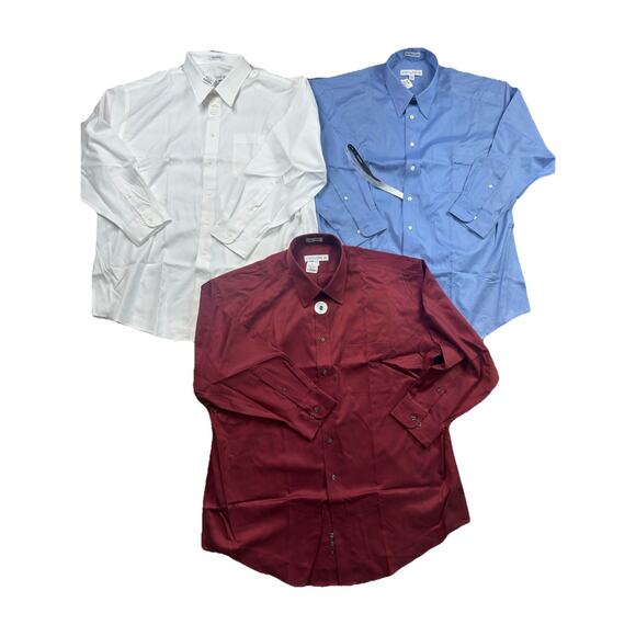 New- Joseph & Feiss Non-Iron Set of 3 Dress Shirts 18 32/33 Blue, Maroon, White - Picture 1 of 9